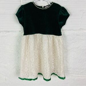 LM Collection Dark Green Velvet lace Dress with Pearl Trim size 5